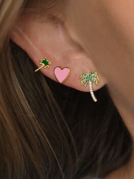 18 K Gold Plated Green Enamel Palm Tree Studs, 2 of 8