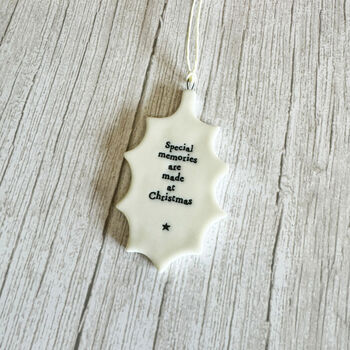 Porcelain Holly Ornament Memories Made At Christmas Keepsake Gift, 3 of 4
