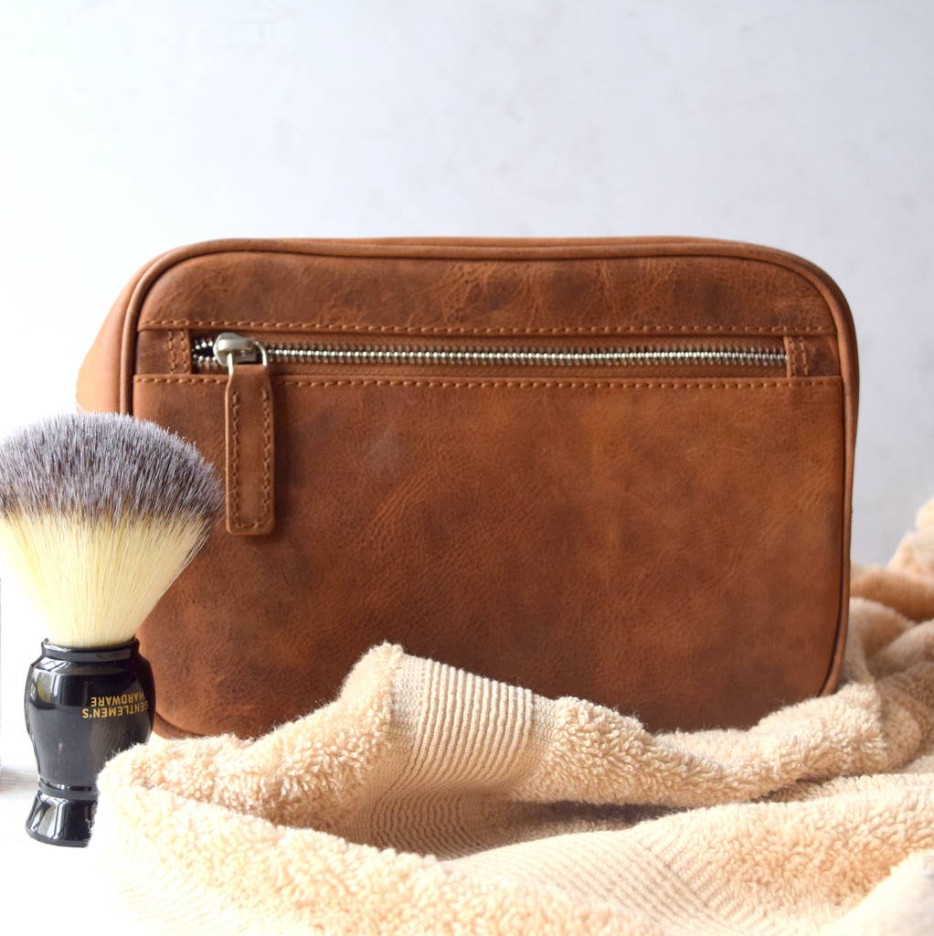 Personalised Real Leather Men's Wash Bag By The Alphabet Gift Shop