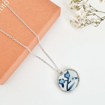 Blue And White Floral Handmade Circle Clay Necklace, 7 of 9