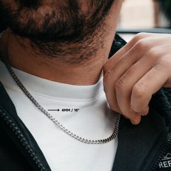 Men's Silver Matte Cuban Chain Stainless Steel Necklace 4mm, 2 of 12