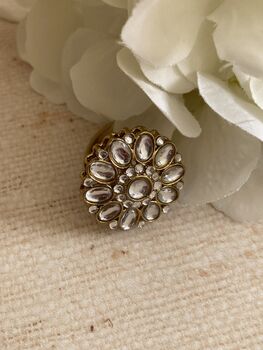 Antique Gold Adjustable Ring With Mehndi Plating, 4 of 5