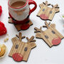 Set Of Four Wooden Rudolph Reindeer Coasters, thumbnail 3 of 8