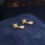 Sterling Silver Tiny Starburst And Dangle Moonstone Stud Earrings, thumbnail 6 of 12