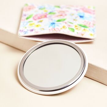 Pink Floral Bee Round Compact Mirror In Pouch, 2 of 4