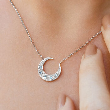 Silver Crescent Moon Necklace Set With White Sapphires, 2 of 4