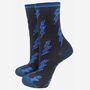 Women's Bamboo Socks Black Blue Lightning Bolt, thumbnail 2 of 3