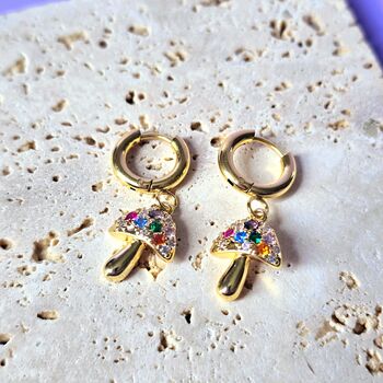 Rainbow Mushroom Huggie Hoop Earrings, 3 of 6