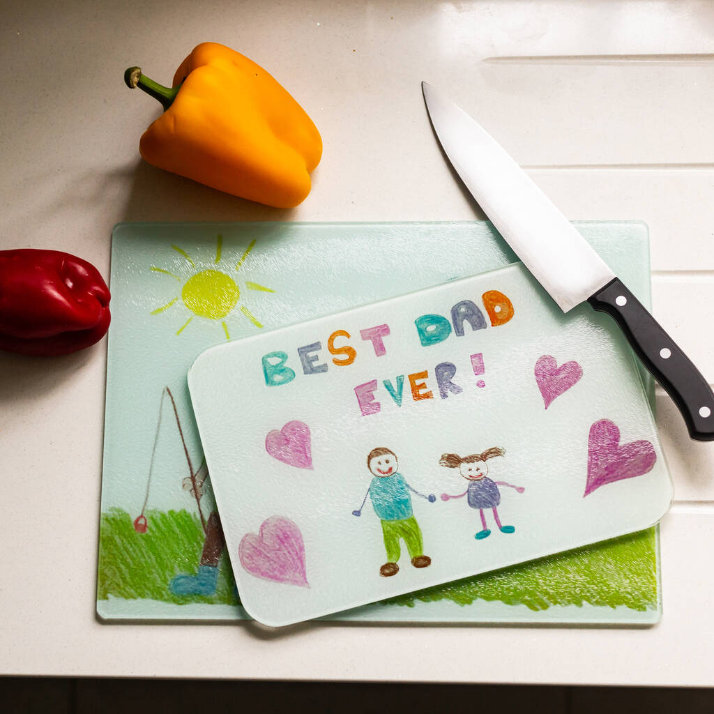 Personalised Child's Drawing Chopping Board For Dads, 1 of 8