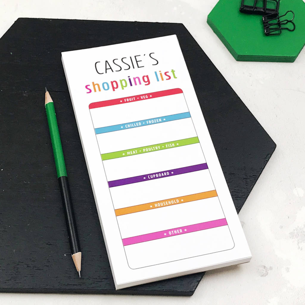 Personalised Colourful Shopping List Notepad By XOXO