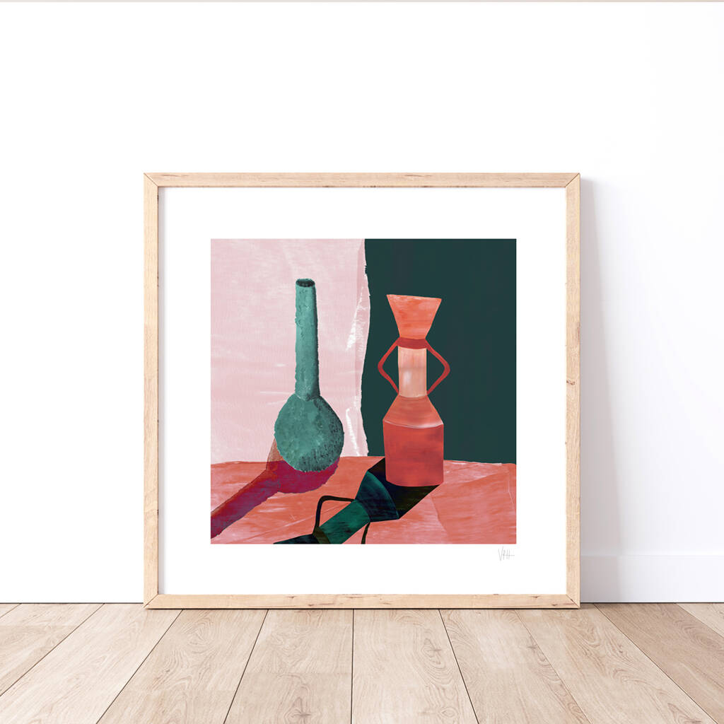 Teal And Terracotta Ceramic Vases Print By Violets Print House