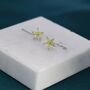 Citrine Yellow Forget Me Not Flower Cz Hoop Earrings, thumbnail 6 of 11