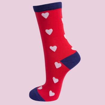 Women's Valentine's Day Bamboo Socks Red Love Hearts, 4 of 4
