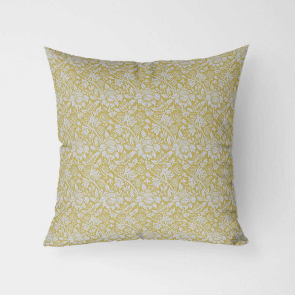 William Morris Sunflowers Yellow Outdoor Cushion By MBT Studio