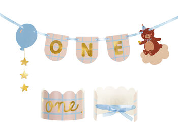 First Birthday Teddy Bear Chair Banner And Crown, 2 of 3