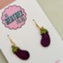 The Purple Aubergine Glitter Statement Earrings/ Vegetable Lover Gift / Novelty Food Jewellery / Colourful Accessories, thumbnail 4 of 5