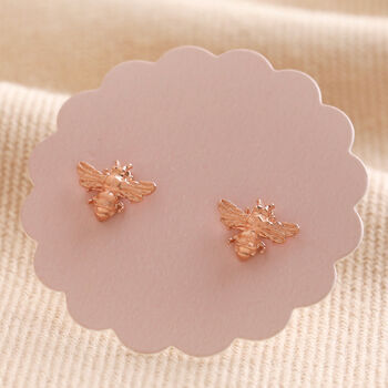 Tiny Bee Stud Earrings In Rose Gold Plating, 4 of 6