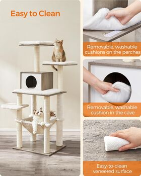 Cat Tree 138cm Modern Cat Tower Washable Cushions, 3 of 12