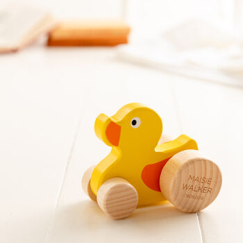 Personalised Push Along Wooden Duck Toy, 2 of 4