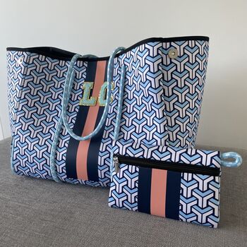 Personalised Geometric Coral Stripe Tote Bag Set, 3 of 5