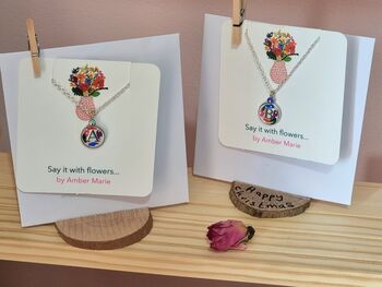 Floral Mini Round Initial Letter Charm Pendant Gift With Stand, 3 of 12