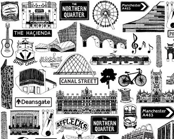 Manchester Illustrated Black And White Print, 7 of 10