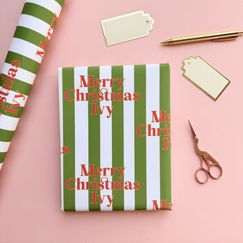 Personalised Candy Cane Stripe Christmas Wrapping Paper, 4 of 4