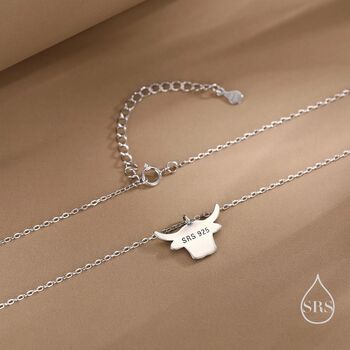 Oxidised Sterling Silver Highland Cow Pendant Necklace, 6 of 12