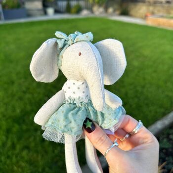 Personalised Tiny Elephant Toy In Skirt, 2 of 4