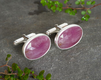28.5ct Pink Sapphire Cufflinks In Sterling Silver, 3 of 3