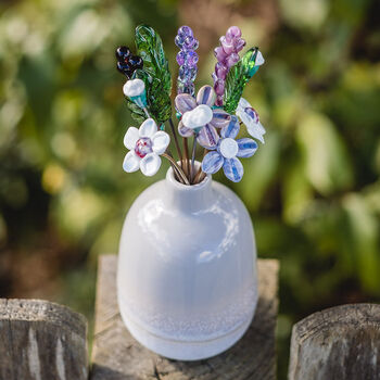 Glass Lavender Bouquet And Grey Ceramic Vase, 3 of 10