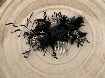 Black Flower Hair Comb Gothic Wedding, 4 of 7