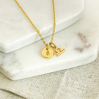 Gold Plated Libra, Initial And Birthstone Necklace, 5 of 6