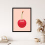 Single Cherry Red Pink Fruit Kitchen Wall Art Print, thumbnail 4 of 6