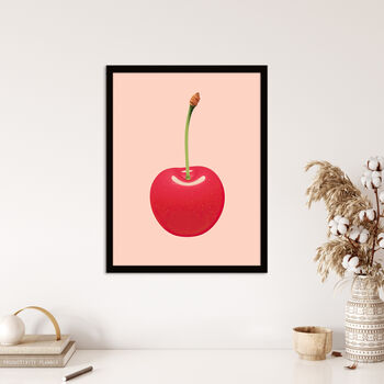 Single Cherry Red Pink Fruit Kitchen Wall Art Print, 4 of 6