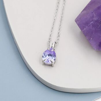 Sterling Silver Alexandrite Purple Blue Pear Cut Cz Necklace, 5 of 12