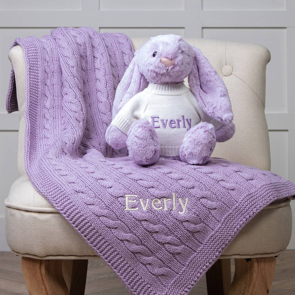 Personalised Toffee Moon Blanket And Lilac Bashful Toy, 1 of 5