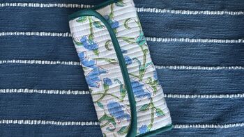 Quilted Block Print Toiletry Roll Up Pouch: Travel Kit, 11 of 11