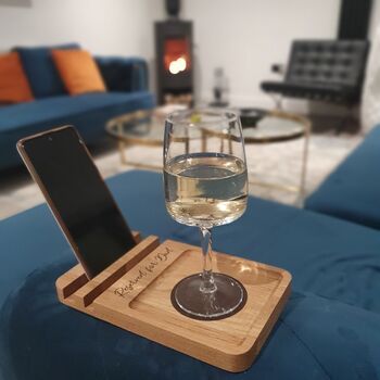 Personalised Solid Walnut Sofa Coaster Phone Stand, 7 of 11