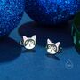 Sterling Silver Tuxedo Cat Enamel Stud Earrings, thumbnail 4 of 9