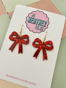 Large Bow Glitter Earrings, 3 of 10