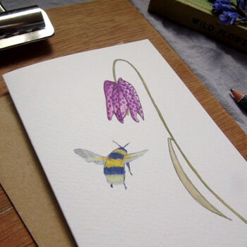 Fritillary And Bee Any Occasion Greetings Card, 4 of 8