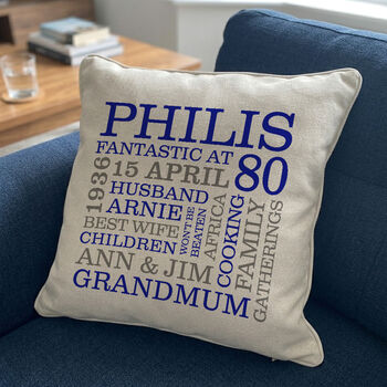Personalised 80th Birthday Word Art Cushion, 5 of 9