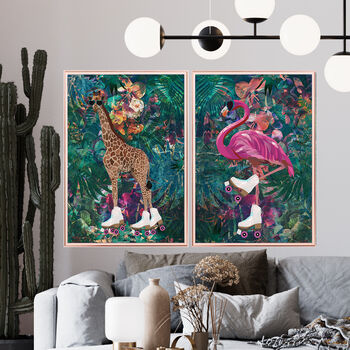 Flamingo In Tropical Flower Jungle Wall Art Print, 3 of 6