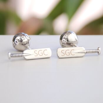 Personalised Cricket Bat And Ball Cufflinks, 2 of 7