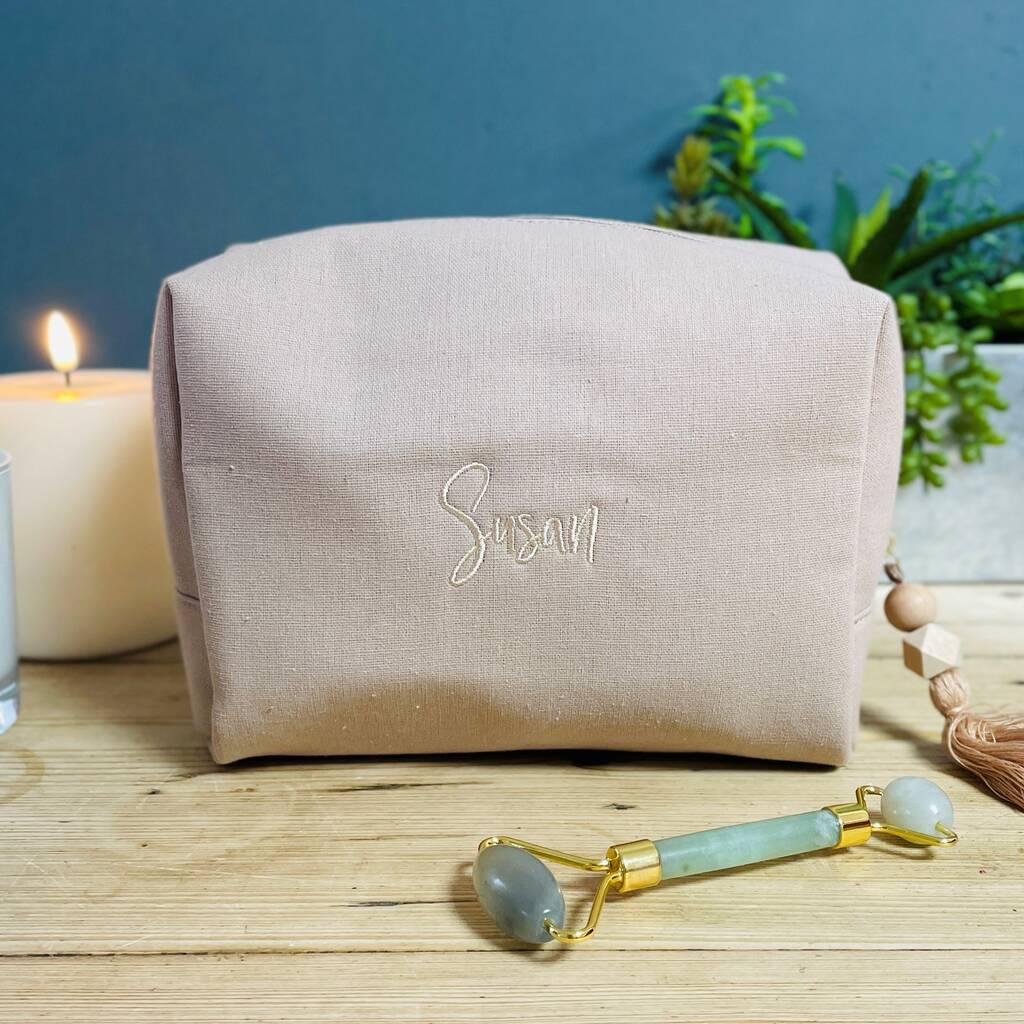 Personalised Neutral Embroidered Make Up Bag By The Alphabet Gift Shop