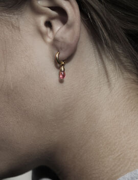 Silver Or Gold Vermeil Plated Pink Tourmaline Hoops, 3 of 4