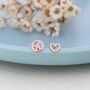 Tiny Mismatched Peace And Love Symbol Stud Earrings In Sterling Silver, thumbnail 5 of 12