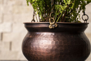 Hammered Copper Hanging Planter – Brass Chain, 17cm, 8 of 8