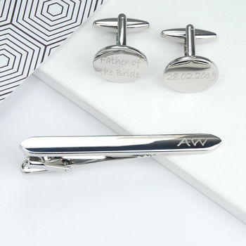 Personalised Oval Cufflinks And Tie Clip Set, 4 of 9
